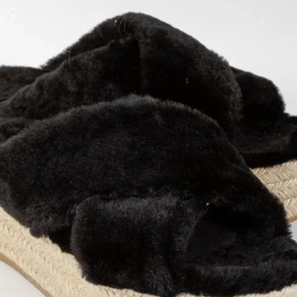 Miu Miu Black Shearling Crisscross Platform Slides - Picture 7 of 10